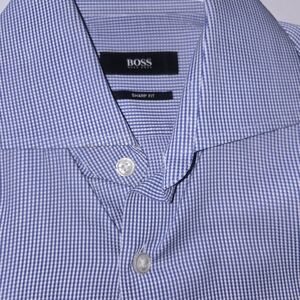Boss Men's Sharp Fit Blue Gingham Shirt